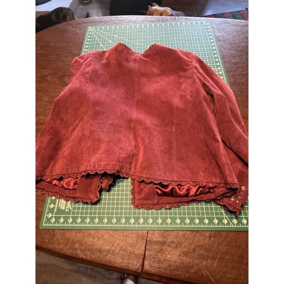 Pamela McCoy 2X Burgundy Leather Jacket With Studded Embellishments & Satin Lini - Picture 4 of 8